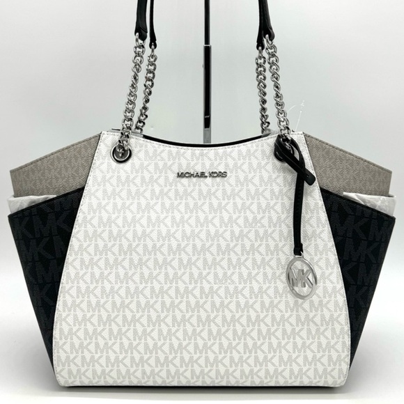 Michael Kors Large Jet Set Travel Chain Shoulder Bag Optic White Multi - Picture 1 of 11